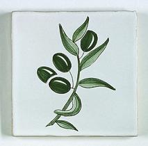 carreau décoré motif olives peint à la main