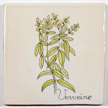 Carreau décoré motif verveine peint à la main - Salernes